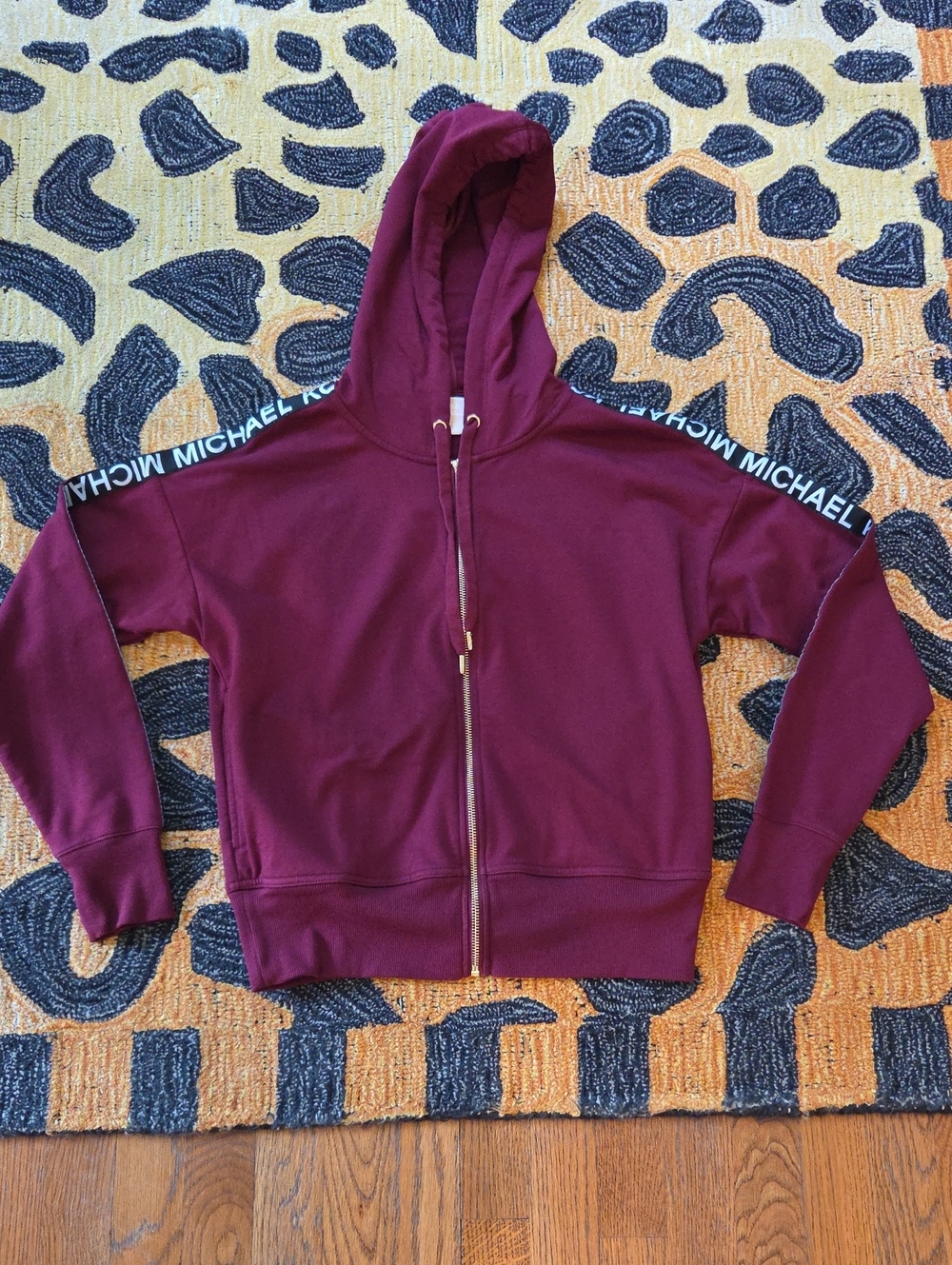Michael Kors Burgundy Hooded Zip Jacket with Logo Shoulder Tape